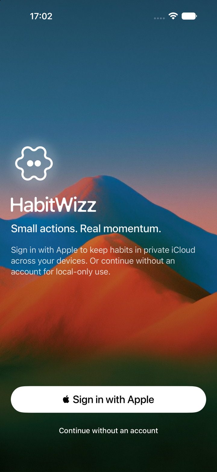 HabitWizz welcome onboarding screen on iPhone